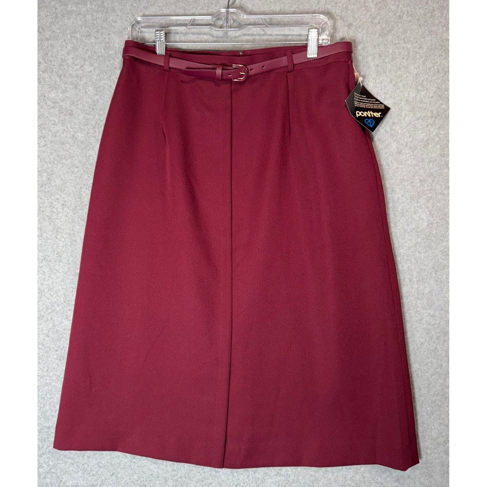 Panther Skirt‎ A-Line Vintage Belted Polyester Travel Burgundy Size 15/16